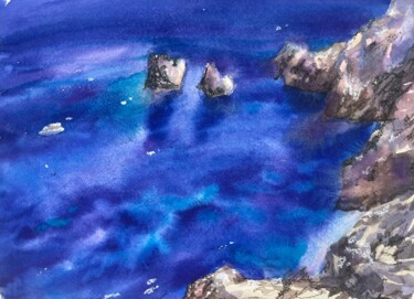 Schilderij getiteld "Deep blue. Watercol…" door Valentina Pushkareva, Origineel Kunstwerk, Aquarel