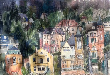 Pintura intitulada "Heidelberg, Germany" por Valentina Pushkareva, Obras de arte originais, Aquarela