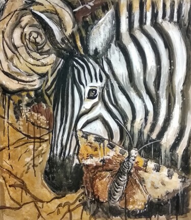 Картина под названием "Zebra" - Valentina Reymer, Подлинное произведение искусства, Акрил