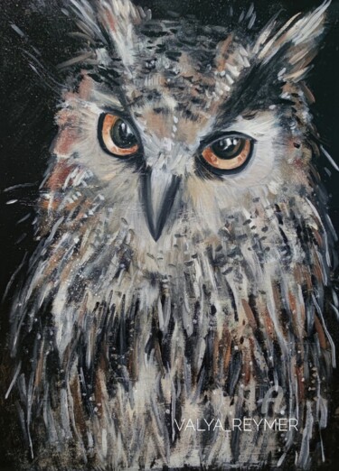 Schilderij getiteld "Eagle owl" door Valentina Reymer, Origineel Kunstwerk, Olie