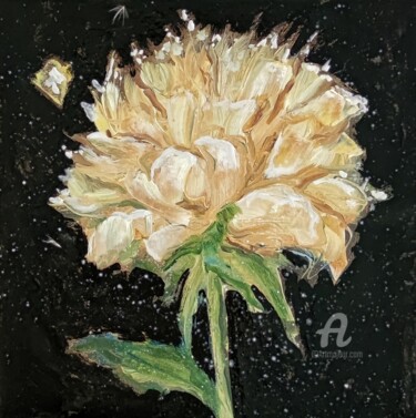 Painting titled "Yellow peony" by Valentina Reymer, Original Artwork, Oil