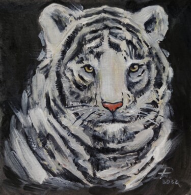 Painting titled "white tiger" by Valentina Reymer, Original Artwork, Oil