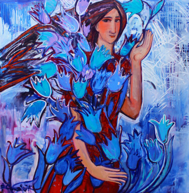 Peinture intitulée "Девушка с голубыми…" par Valentina Samoilik-Artyushenko, Œuvre d'art originale, Huile