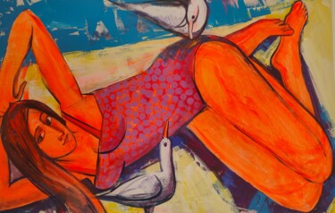 Pittura intitolato "Оранжевый загар, пл…" da Valentina Samoilik-Artyushenko, Opera d'arte originale, Acrilico