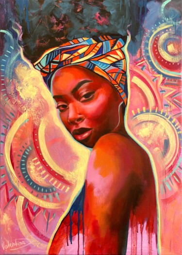 Malarstwo zatytułowany „African queen 3” autorstwa Valentina Shatokhina, Oryginalna praca, Olej Zamontowany na Drewniana ram…