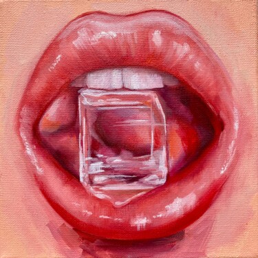 Painting titled "Lips and ice" by Valentina Shatokhina, Original Artwork, Oil Mounted on Wood Stretcher frame