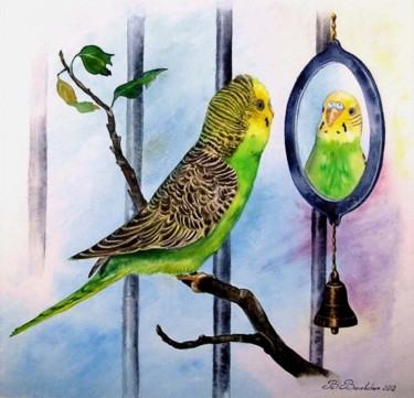 Картина под названием "Петруша и зеркало" - Valentina Valevskaya, Подлинное произведение искусства, Масло