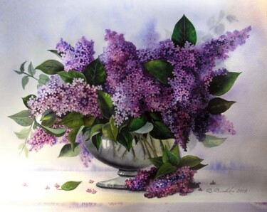 Schilderij getiteld "Lilac bouquet Сирен…" door Valentina Valevskaya, Origineel Kunstwerk, Olie