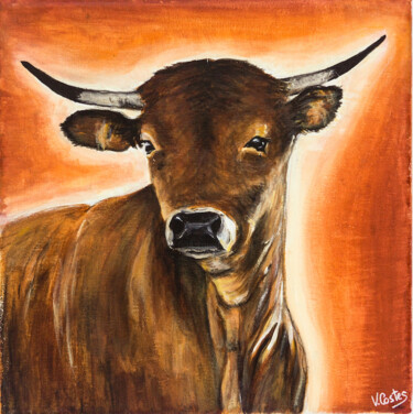 Schilderij getiteld "Vache Sacrée" door Valentine Costes Art, Origineel Kunstwerk, Acryl Gemonteerd op Frame voor houten bra…