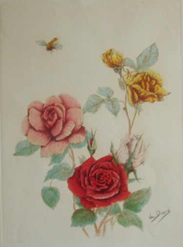 Printmaking titled "ROSES ANCIENNES 8" by Valentine Dupré, Original Artwork, Engraving