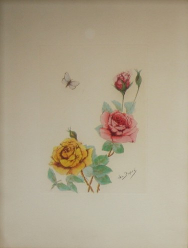 Gravures & estampes intitulée "ROSES ANCIENNES 14" par Valentine Dupré, Œuvre d'art originale, Gravure