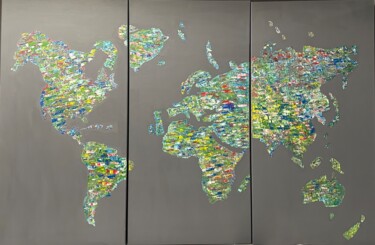 Schilderij getiteld "Colorful world map-…" door Valera, Origineel Kunstwerk, Acryl