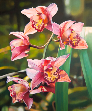「Orchids I」というタイトルの絵画 Valeri Tsvetkovによって, オリジナルのアートワーク, オイル ウッドストレッチャーフレームにマウント
