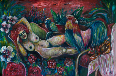 Schilderij getiteld "La femme allongée" door Valeria Jaramillo, Origineel Kunstwerk, Acryl