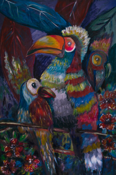 Pittura intitolato "Toucan et deux autr…" da Valeria Jaramillo, Opera d'arte originale, Acrilico