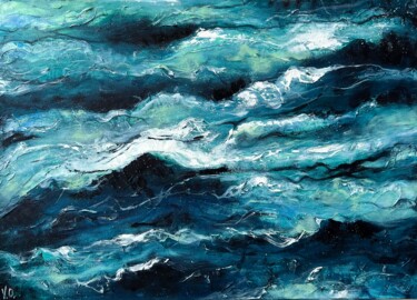 Painting titled "Dark abstract waves" by Valeria Ocean, Original Artwork, Oil Mounted on Wood Stretcher frame