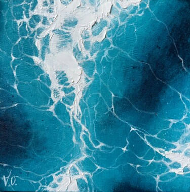 Картина под названием "Deep blue water mini" - Valeria Ocean, Подлинное произведение искусства, Масло Установлен на Деревянн…