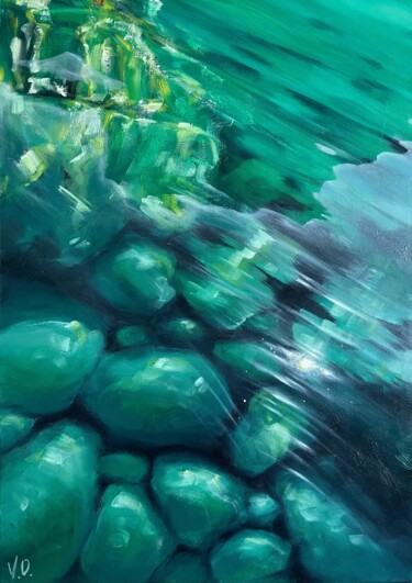 Malerei mit dem Titel "Underwater rocks" von Valeria Ocean, Original-Kunstwerk, Öl Auf Keilrahmen aus Holz montiert