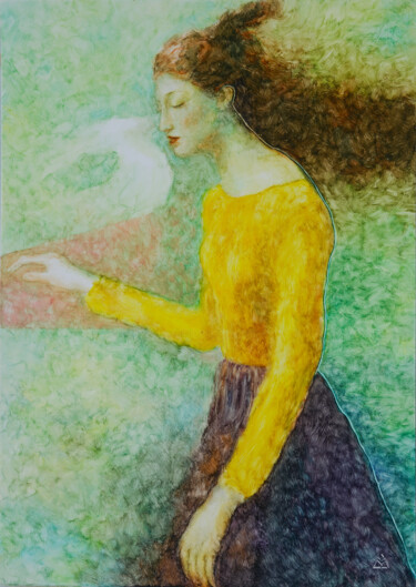Painting titled "Malachite" by Valeria Yscava, Original Artwork, Watercolor