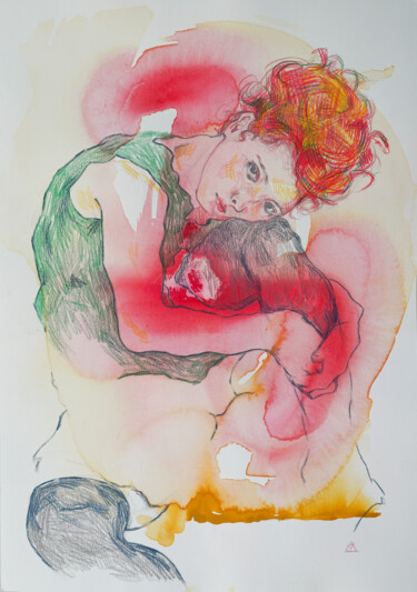 Tekening getiteld "Seated woman with b…" door Valeria Yscava, Origineel Kunstwerk, Potlood