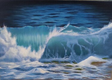 Painting titled "море" by Valeriia Bulgakova, Original Artwork, Oil Mounted on Wood Stretcher frame