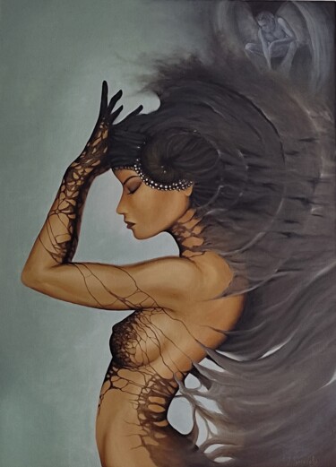 제목이 "девушка и ангел"인 미술작품 Валерия Булгакова로, 원작, 기름 나무 들것 프레임에 장착됨