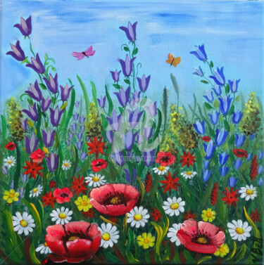 Painting titled "Meadow flowers, pop…" by Valeria Belogurova, Original Artwork, Acrylic