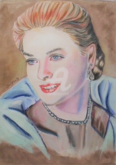 Schilderij getiteld "Grace Kelly" door Valérie Barrett, Origineel Kunstwerk, Pastel