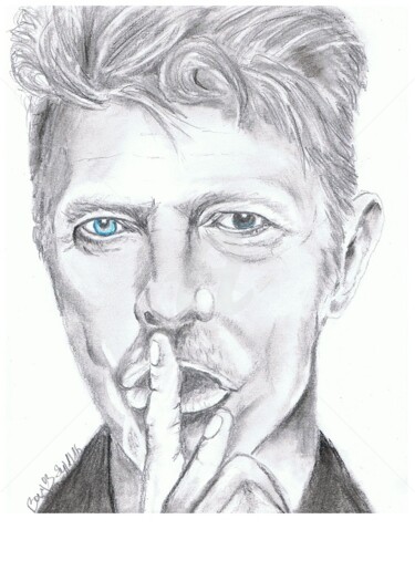 Рисунок под названием "David Bowie" - Valérie Barrett, Подлинное произведение искусства, Карандаш Установлен на картон