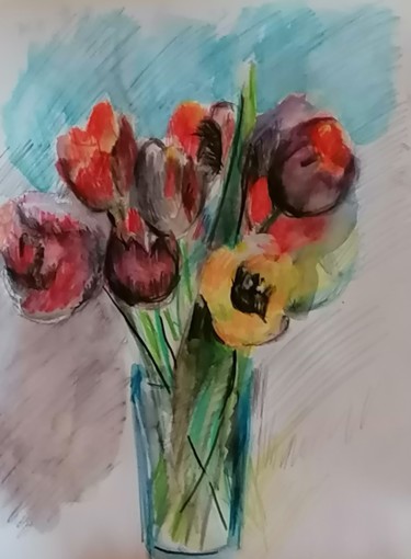 Σχέδιο με τίτλο "Tulipes #artistsupp…" από Valérie Blum (Valery), Αυθεντικά έργα τέχνης, Μολύβι