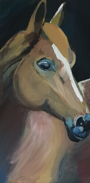 Painting titled "Cheval caramel" by Valérie Blum (Valery), Original Artwork, Acrylic Mounted on Wood Stretcher frame
