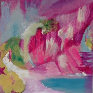 Pittura intitolato "Paysage rose, Pink…" da Valérie Blum (Valery), Opera d'arte originale, Acrilico Montato su Telaio per ba…