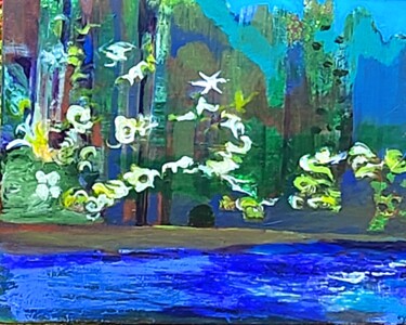 Painting titled "Endroit paradisiaque" by Valérie Blum (Valery), Original Artwork, Acrylic Mounted on Wood Stretcher frame