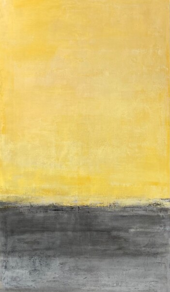 Painting titled "Paysage jaune" by Valérie Chrétien, Original Artwork, Acrylic Mounted on Wood Stretcher frame