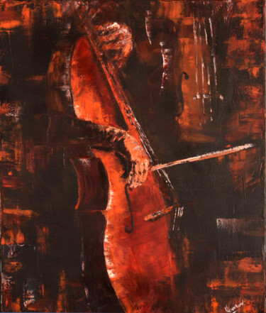Pintura intitulada "Le violoncelle" por Valérie Crochard, Obras de arte originais, Óleo