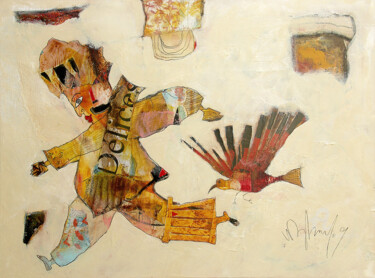 Картина под названием "L'homme et l'oiseau" - Valérie Depadova, Подлинное произведение искусства, Акрил