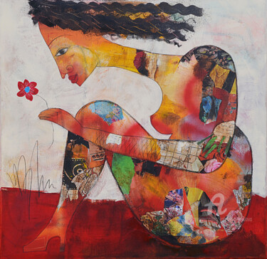 Картина под названием "Une fleur" - Valérie Depadova, Подлинное произведение искусства, Акрил
