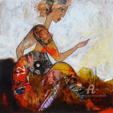 Peinture intitulée "Femme sur fond beig…" par Valérie Depadova, Œuvre d'art originale, Acrylique