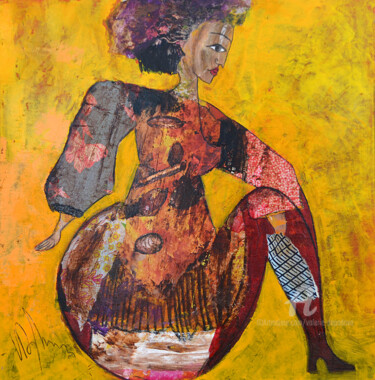 Peinture intitulée "Ronde sur fond jaune" par Valérie Depadova, Œuvre d'art originale, Acrylique