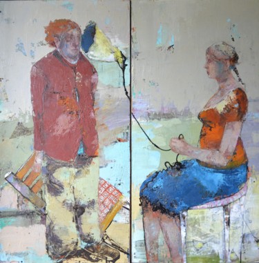 Malarstwo zatytułowany „Sous la jupe” autorstwa Valérie Jayat, Oryginalna praca, Olej Zamontowany na Drewniana rama noszy