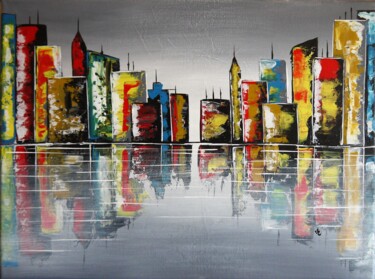 Pittura intitolato "City B" da Valérie Lamarre, Opera d'arte originale, Acrilico Montato su Telaio per barella in legno