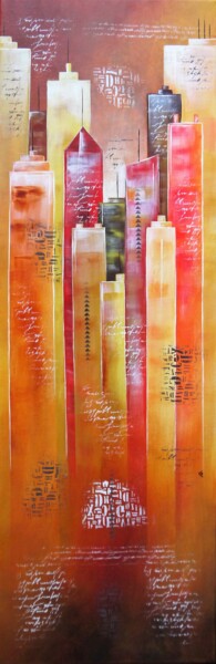 Картина под названием "City D" - Valérie Lamarre, Подлинное произведение искусства, Акрил Установлен на Деревянная рама для…