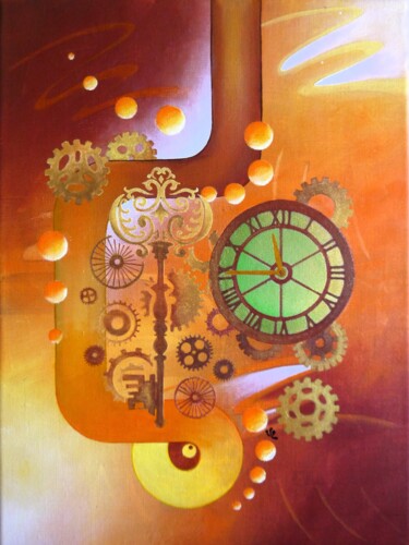 Malarstwo zatytułowany „Steampunk 2” autorstwa Valérie Lamarre, Oryginalna praca, Akryl Zamontowany na Drewniana rama noszy
