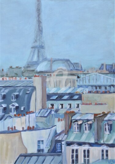 Schilderij getiteld "Les toits bleus de…" door Valérie Le Meur, Origineel Kunstwerk, Acryl