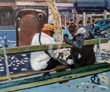 Peinture intitulée "Sur un banc, à paris" par Valérie Le Meur, Œuvre d'art originale, Acrylique Monté sur Châssis en bois