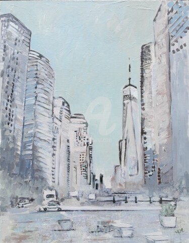 Malerei mit dem Titel "White New-York" von Valérie Le Meur, Original-Kunstwerk, Acryl Auf Keilrahmen aus Holz montiert