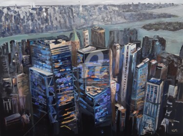 Ζωγραφική με τίτλο "Lower Manhattan" από Valérie Le Meur, Αυθεντικά έργα τέχνης, Ακρυλικό Τοποθετήθηκε στο Ξύλινο φορείο σκε…