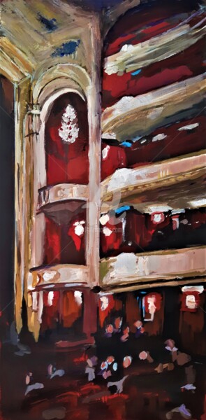 Painting titled "Les balcons de théâ…" by Valérie Le Meur, Original Artwork, Acrylic Mounted on Wood Stretcher frame