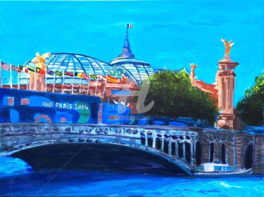 Painting titled "JO Paris 2024 au Gr…" by Valérie Le Meur, Original Artwork, Acrylic Mounted on Wood Stretcher frame