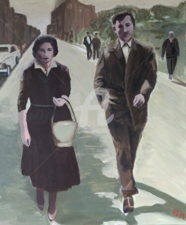 Painting titled "Un couple des année…" by Valérie Le Meur, Original Artwork, Acrylic Mounted on Wood Stretcher frame